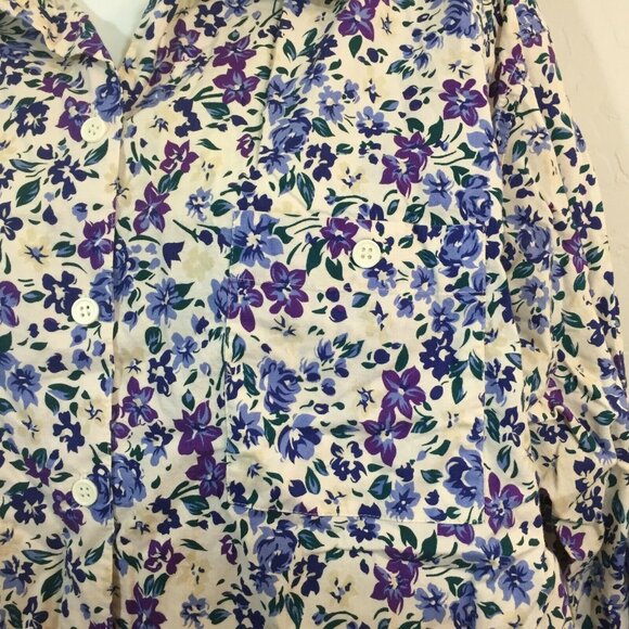 Honors Womens Cream Blue Floral Long Sleeve Button Front Blouse Top Size Large - Picture 8 of 12
